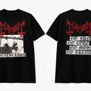 Graphic Black Band Tee - Red & White Print